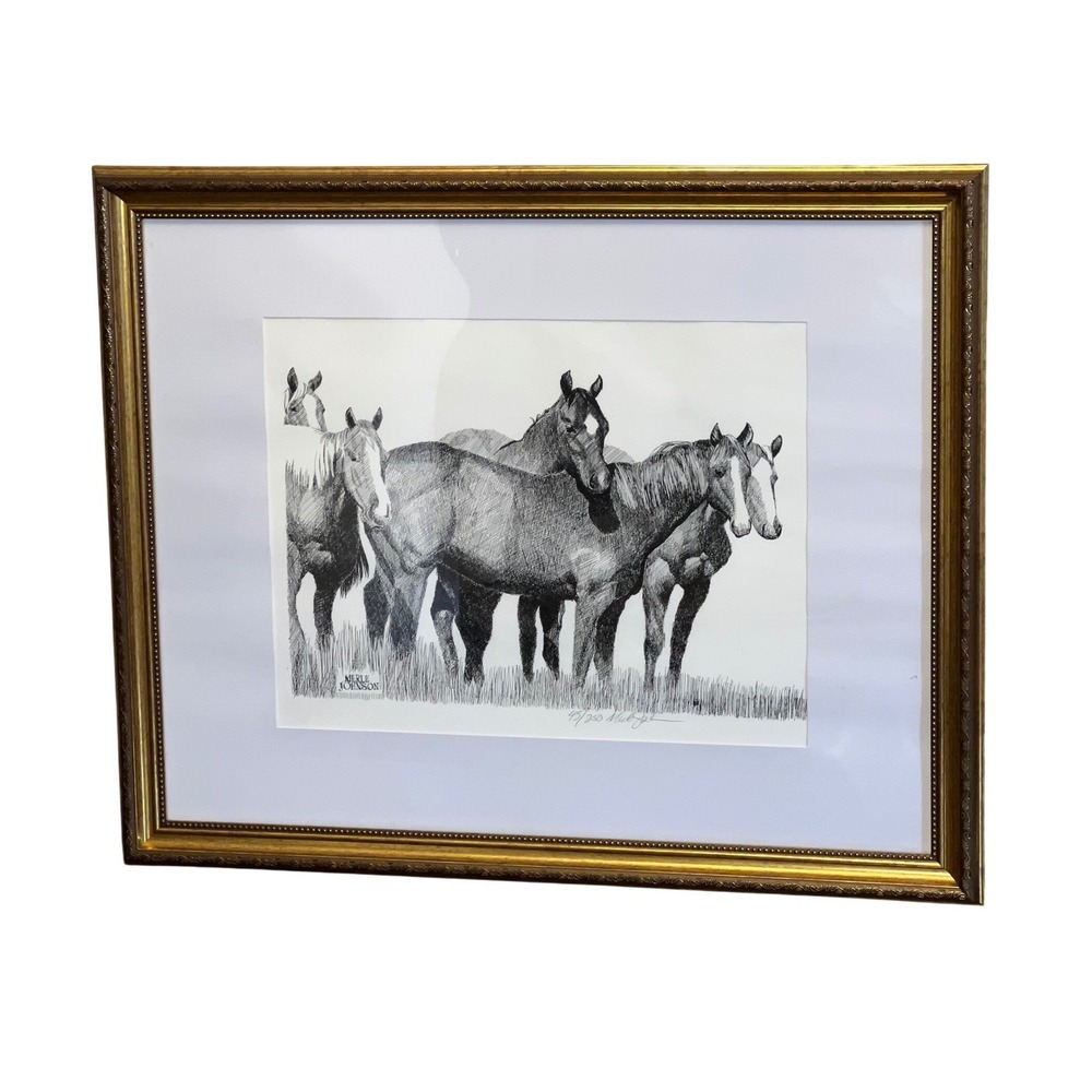 Merle Johnson  Horse Etching 45/250 Western Ranch‎ Equestrian Framed Art